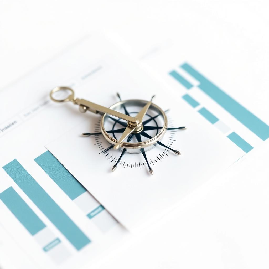 Strategic compass over a financial report with growth charts